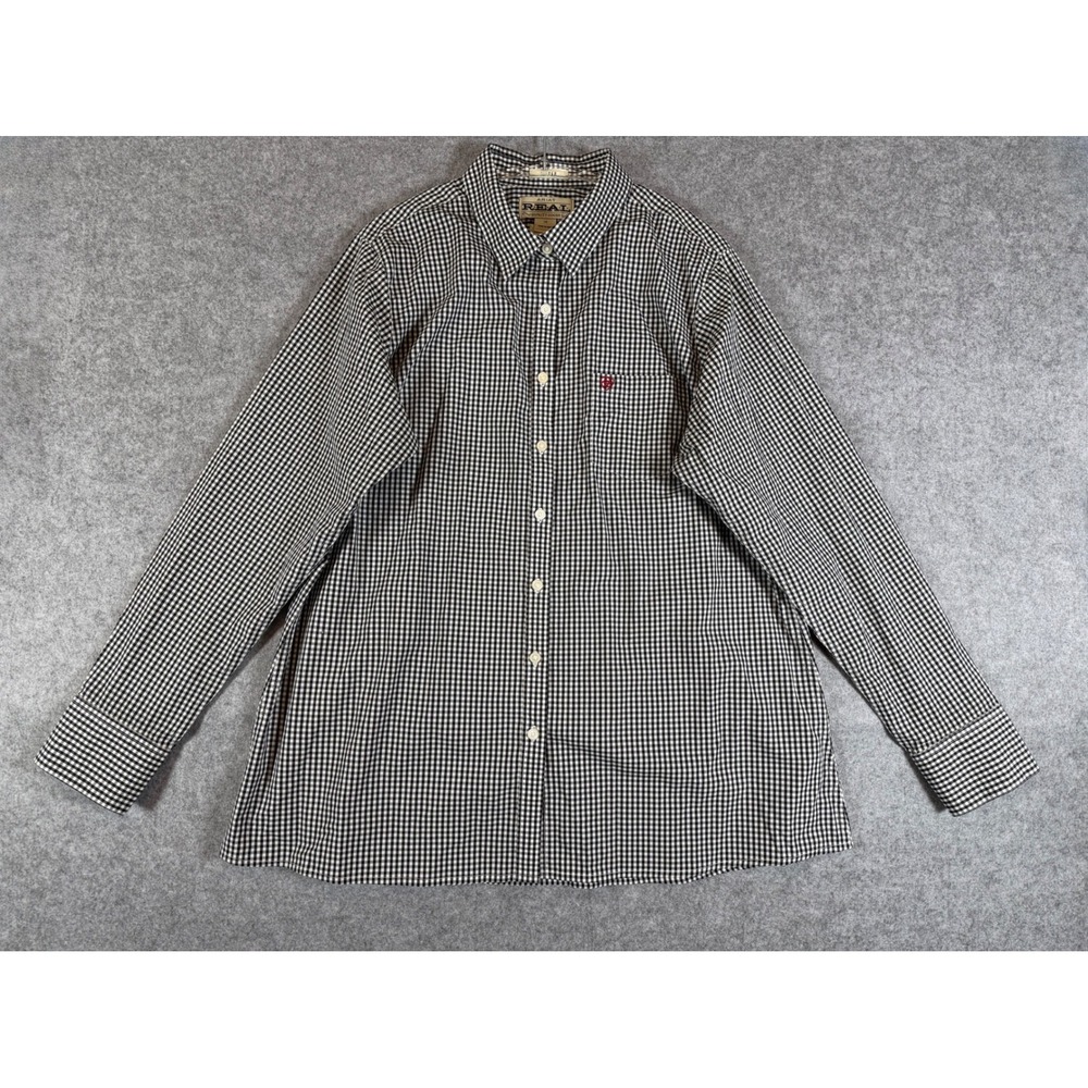 Ariat REAL Shirt Women 1X Black White Excellent Gingham Fitted Long Sleeve